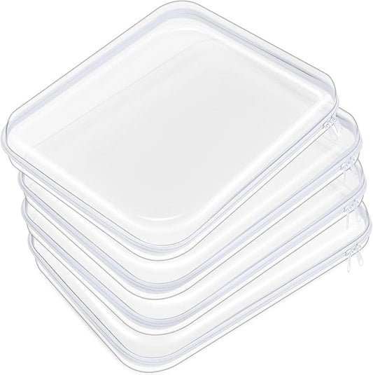 Hoolerry 4 Pcs Hard Clear Zipper Case Makeup Bags Plastic Pencil Pouch Transparent Storage Box Containers for Cosmetics, Snacks, Building Blocks, Puzzles(White,13.8 x 11.8 x 2 in)