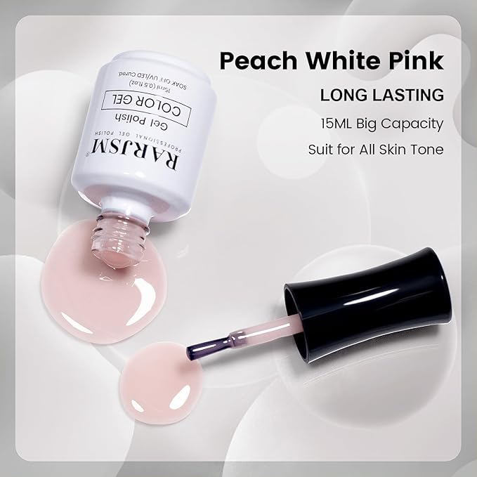 RARJSM Nude Gel Nail Polish Light Milky Peach Pink Neutral Skin Tone Color Sheer Ice Jelly Transparent Pink Nail Gel Polish 15ml Single Bottle Soak off UV LED Cured for Home Salon DIY French Manicure