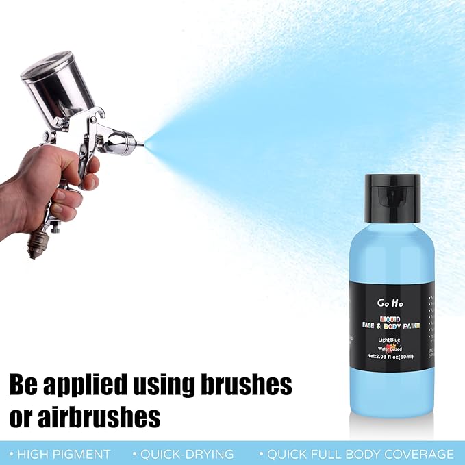 Go Ho Light Blue Face Body Paint(2.1 oz),Light Blue Makeup Water Based Face Paint and Body Paint for Airbrush Makeup Special FX, Cosplay, and Halloween Make up