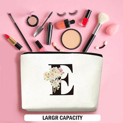 Personalized Makeup Bag, Initial Letter E Makeup Bag for Women Rose Monogram Cosmetic Bags Toiletry Pouch, Monogrammed Gifts for Women Mom Grandma Sister Friends Thanksgiving Christmas Birthday Gift