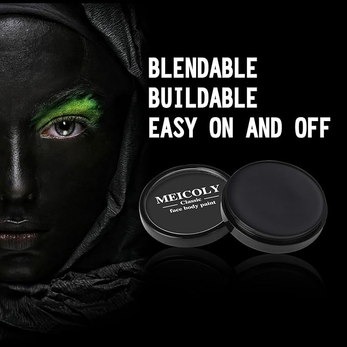MEICOLY Black Face and Body Paint, 30g/1.05oz Water-Based Washable Full Body Paint for Adults and Kids, Pro SFX Makeup for Clown, Joker, Zombie, Vampire, Skeleton, Cosplay, Halloween