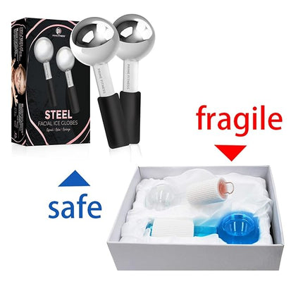 Ice Globes for Facials | Unbreakable Steel Cooling Roller | Cryo Sticks for Face | Massager for Face Neck & Eyes | Skin Care for Dark Circles, Puffiness, Wrinkles, Collagen Production (Black)