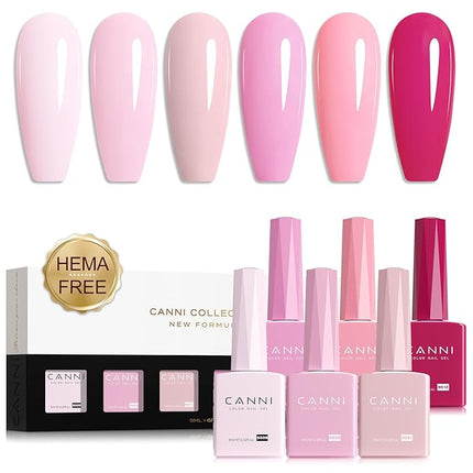 CANNI Pink Gel Nail Polish Set – 6 Soft Rose & Light Pink Colors, 9ML Each, Soak-Off UV LED Gel for Nail Art Design, DIY or Salon Manicure for Women