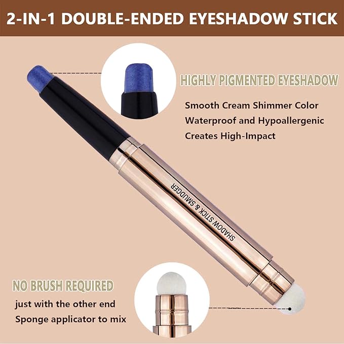 Blue Eyeshadow Stick Eyeliner pencil Makeup Cream Shimmer Smooth Eye shadow Pencil Hypoallergenic Waterproof Long Lasting Dark Light Navy Single palette Pencil Eye shadow Pen (16#)