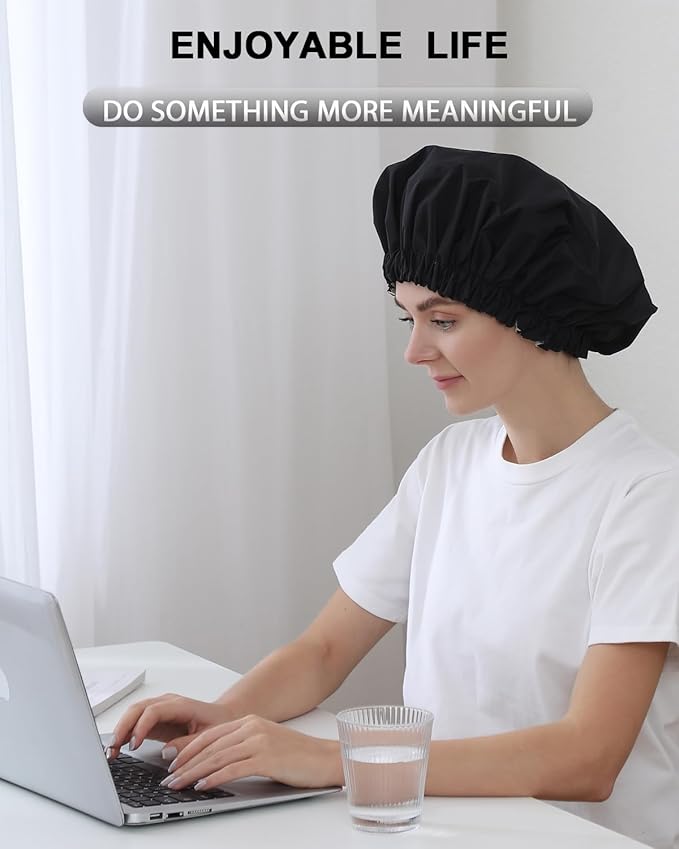 YIZIJIZI Shower Cap,Shower Caps for Women Reusable Waterproof,Two Layer Large Shower Caps Reusable Suitable for All Types of Straight Hair, Curly Hair, Long Hair,Braids (black)