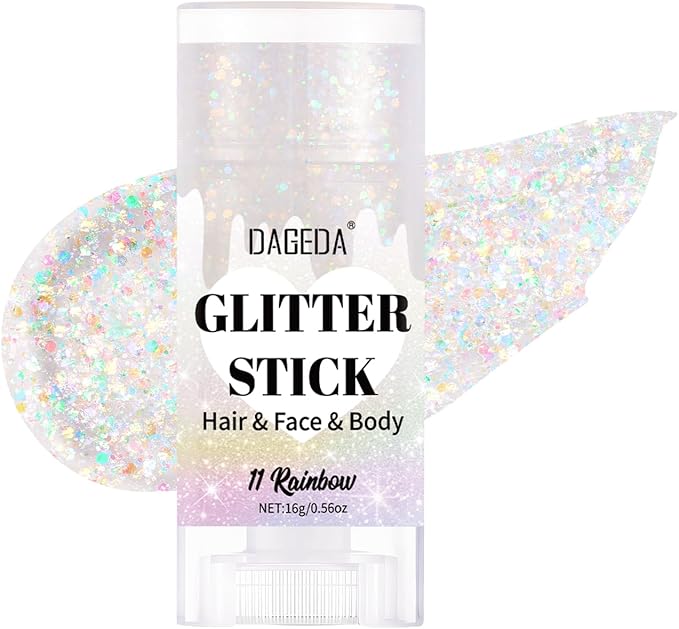 DAGEDA Rainbow Body Glitter Stick,Sparkly Face Glitter Makeup,Holographic Hair Glitters Mermaid Makeup Rave Outfits for Women, Shimmer Face Paint Stick Singer Concert Accessories