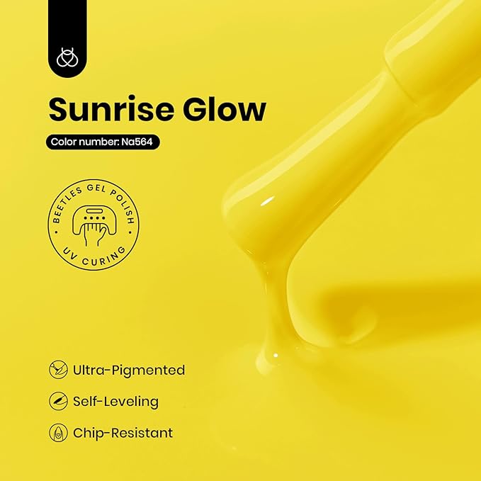 Beetles Yellow Gel Nail Polish - Sunrise Glow Bright Yellow Gel Polish, Hema Free Color Matching Bottles Glossy Finish for DIY Manicure Salon 0.5Oz