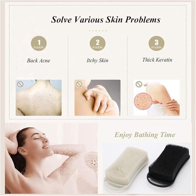 2Pack Dual Sided Silicone Body Scrubber for Exfoliating, Shower&Scalp Massage, 2 in 1 Bath&Shampoo Brush,Soft Body Exfoliator Silicone Loofah Shower Scrubber Brush for All Kinds of Skin
