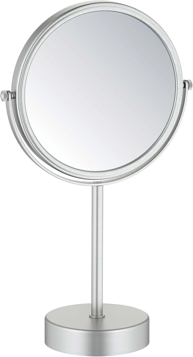 KIBI Free Standing Magnifying Makeup Mirror | Dual-Sided 1X/5X Magnification | 360° Rotating Vanity Mirror for Precise Grooming, Skincare & Beauty (Brushed Nickel, KMM103)