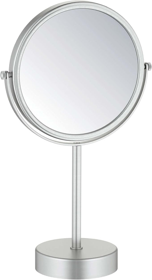 KIBI Free Standing Magnifying Makeup Mirror | Dual-Sided 1X/5X Magnification | 360° Rotating Vanity Mirror for Precise Grooming, Skincare & Beauty (Brushed Nickel, KMM103)