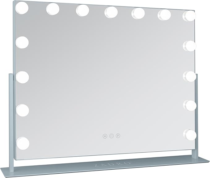 Zadro Hollywood Lighted Vanity Mirror with 15 LED Bulbs, 3 Color Light Settings, 360° Rotation Makeup Mirror Head (26" H x 20" W | 1X | French Blue)