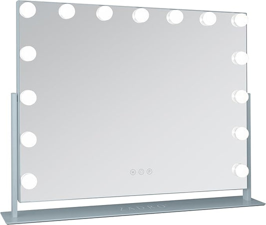 Zadro Hollywood Lighted Vanity Mirror with 15 LED Bulbs, 3 Color Light Settings, 360° Rotation Makeup Mirror Head (26" H x 20" W | 1X | French Blue)