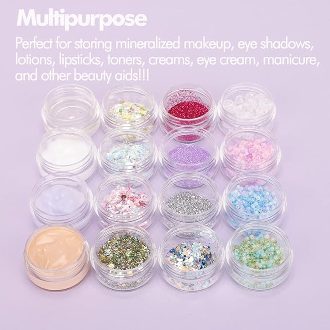3 Gram Sample Containers with Lids, 50 Count Tiny Sample Jars, Empty Lip Balm Containers, Mini Cosmetic Containers with Lids, Makeup Travel Containers with Labels, Mini Disposable Spatulas