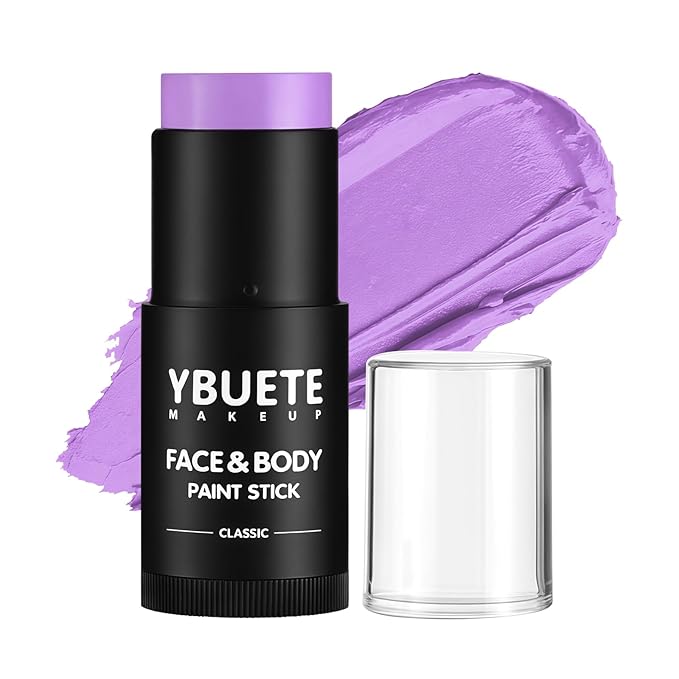 Light Purple Face Body Painting Stick, Full-coverage Cream Lavender Purple Face Paint for Halloween SFX Makeup Ursula Costume Party, Washable Bright Eye Stick Art for Adult Festival Carnival
