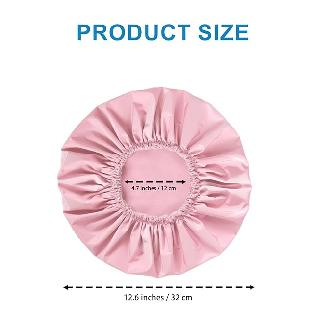 Shower Cap for Women, Double Layer Waterproof Bath Cap, Reusable Hair Protector, Large Waterproof Shower Bonnet Washable Elastic Band Bath Hair Hat for Long Hair, Braids， - Pink
