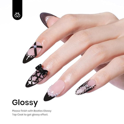 Beetles 3 Pcs No Wipe Gel Top Coat Base Coat & Black Gel Nail Polish Set, Shine Finish and Long Lasting, Soak Off LED Lamp Base Top Uv Lamp Nail Art Manicure Gifts for Women