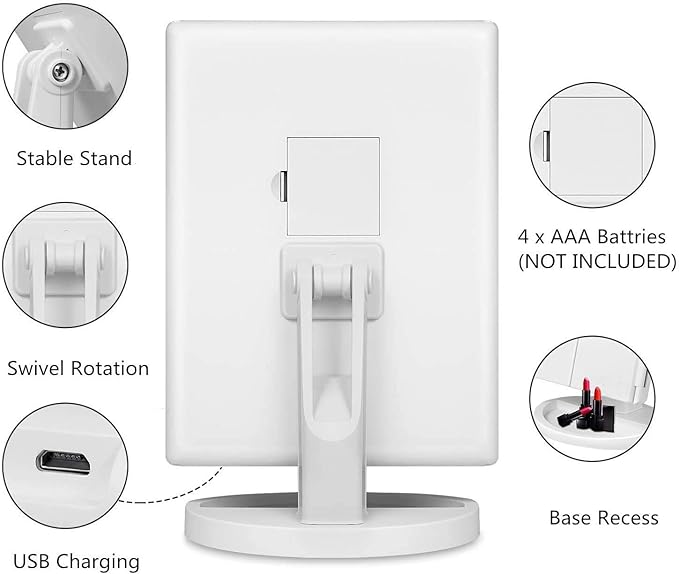 Trifold Makeup Mirror Vanity Mirror with Lights,1X 2X 3X Magnification,Touch Screen,180 Adjustable Rotation,Portable Travel Bathroom Cosmetic Mirror