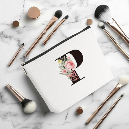 Personalized Makeup Bag, Initial Letter P Makeup Bag for Women Rose Monogram Cosmetic Bags Toiletry Pouch, Monogrammed Gifts for Women Mom Grandma Sister Friends Thanksgiving Christmas Birthday Gift