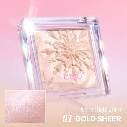 CLIO Prism Highlighter makeup, High Glossy Face Illuminator, Pearl Shimmer Smooth Baked Powder, Glitter Long- Lasting (01 Gold Sheer)