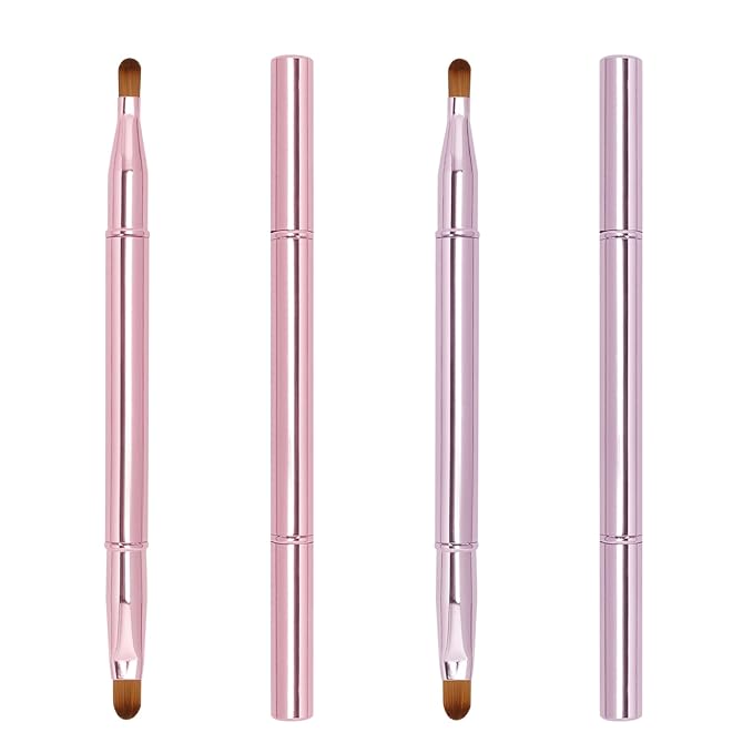 Unaone 2 Pack Lip Brush for Lipstick, Dual-Ended Lip Makeup Brush with Lid, Lipstick Brush for Lip Gloss