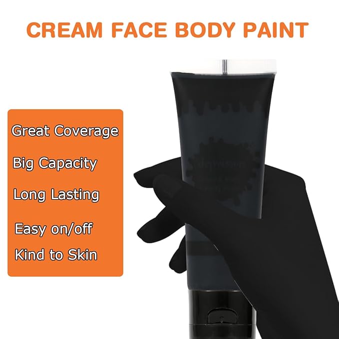 Depvision Face and Body Paint 1.7oz Cream Makeup 50ml Water Based Face Painting Special Effects For Adults Children Kids Halloween Christmas Party Stage Cosplay (Black)