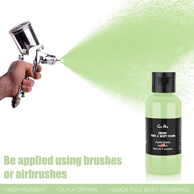Go Ho Pastel Green Face Body Paint,Pastel Green Makeup Water Based Face Paint and Body Paint for Airbrush Makeup Special FX, Cosplay, and Halloween Make up