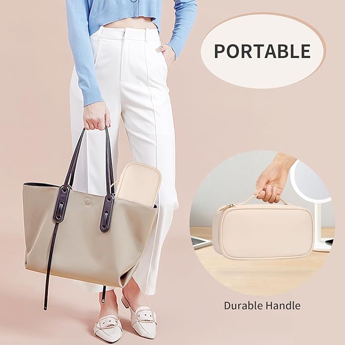 OCHEAL Small Makeup Bag,Portable Cute Makeup Pouch Travel Bag for Women and Girls with Makeup Brush Compartment Organizer cosmetics Bags-Beige