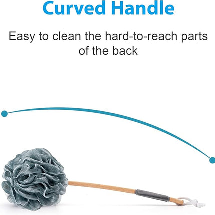 AmazerBath Shower Sponge Loofah Back Scrubber, PE Soft Mesh Loofah Body Scrubber with Long Wooden Handle, Bath Sponge for Men Women (Gray)