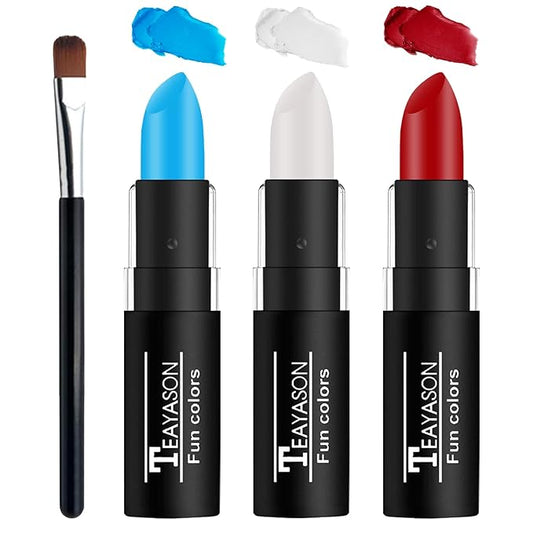 Red White and Blue Face Paint Sticks Professional Eye Black Baseball Football Softball,Cream Blendable Body Paint for Halloween Zombie Vampire Makeup（Blue/White/Red Face Paint Sticks)