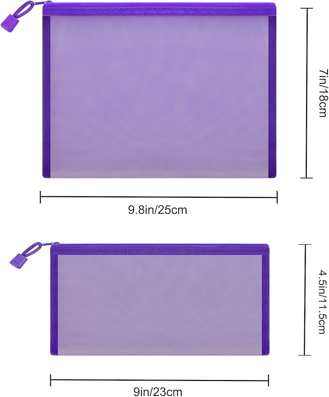 12 Pieces Zipper Nylon Mesh Pouch, Mesh Cosmetic Bags Makeup Bags Pencil Case, Multipurpose Travel Bags for Cosmetic School Office Supplies and Travel Accessories (Purple, A5)