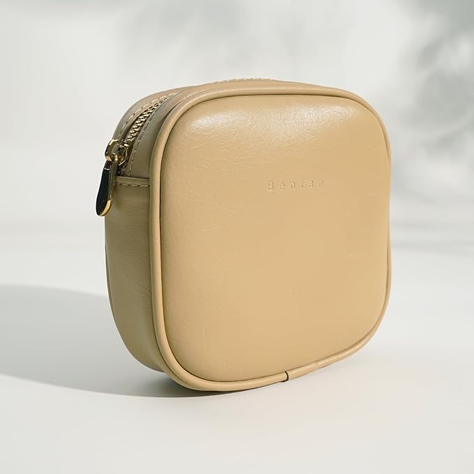 Leather Cosmetic Bag for Women Small Zipper Makeup Bag for Purse Waterproof Travel Makeup Organizer Charger Storage Pouch Color Yellow