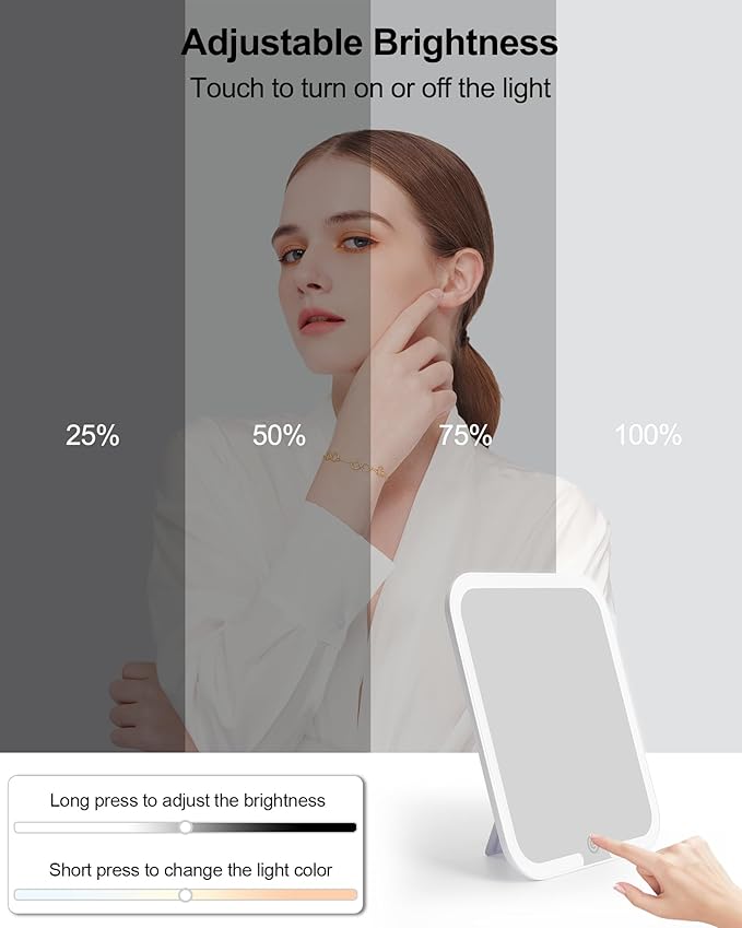 Chomeiu Makeup Bag with LED Mirror, Cute Cosmetic Bags Birthday Gifts for Girls Women, Makeup Train Case Artists Organizer Large Make Up Bags with Light Up Mirror 3 Color Lights, Beige