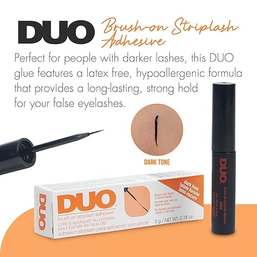 DUO Brush On Eyelash Glue - Dark Tone Strip Lash Adhesive with Precision Brush Applicator for Strip Lashes & False Eyelashes, 0.18 oz, 2 Pack