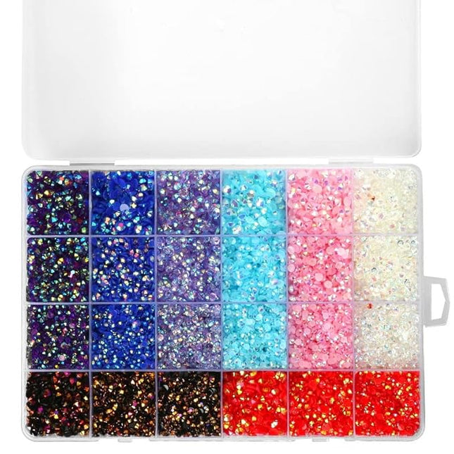 23200PCS Mixed Size 3 4 5MM Jelly ab Resin Rhinestones Box with Tools for Tumblers NailsAB Color Rhinestones Non Hotfix Strass Round Crystal Stones Flat Back Rhinestones for Decoration
