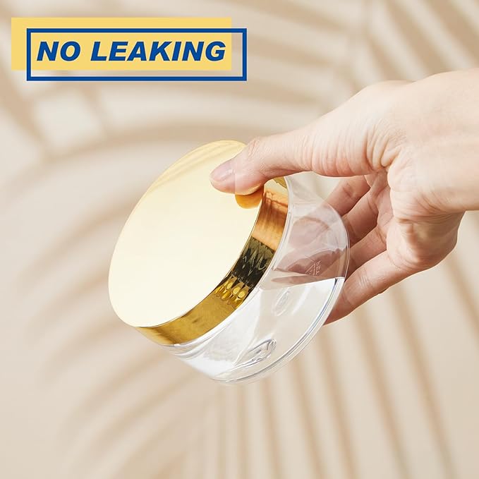 Dandat 24 Pcs 8 oz Plastic Jar Container with Lid and Label Refillable Empty Round Clear with Gold PET Cosmetic Sample Containers for Lotion, Cream, Ointments, Body Butter, Makeup, Travel Storage