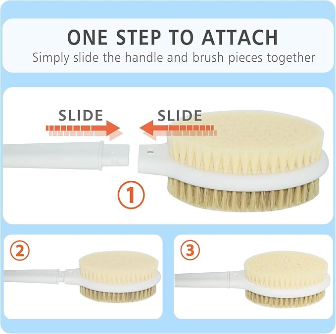 Shower Brush with Soft and Stiff Bristles, 20.5" New Extended Long Handle Back Scrubber Dual-Side Bath Brush Body Exfoliator for Wet or Dry Brushing (Grey Super Long)