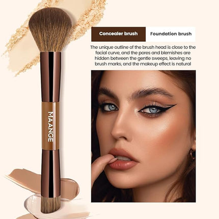 MAANGE 7 PCS Foundation Makeup Brush Set With Bag, Make up Brushes, Eyeshadow Concealer Brush, Double-ended Foundation Contour Powder Blush, Professional Face brush Set Tools For Liquid,Cream (Brown)