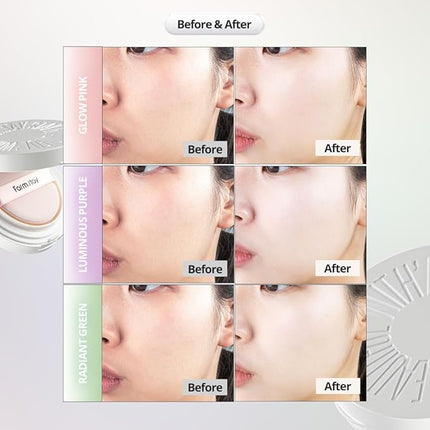 Farmstay Radiant Green Tone-Up Cushion – Color Correcting, Lightweight Coverage, Even Skin Tone, Oil Control, Korean Beauty Cushion Compact for a Flawless Look 0.52oz. /15g