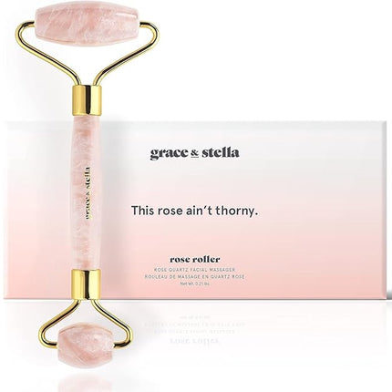 Rose Quartz Face Roller - Face Roller Skin Care - Facial Roller - Stone Roller For Face - Face Massager Roller For Lymphatic Drainage, Puffiness - Quartz Roller For Face by grace and stella