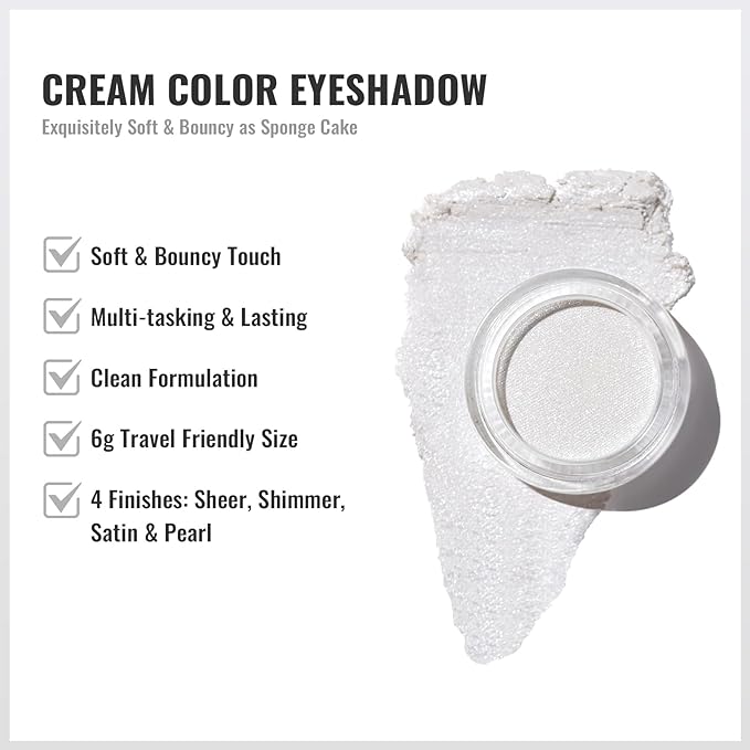 Oulac Cream Eyeshadow also for Highlighter Large Capacity Highly Pigmented Eye Shadow Waterproof &Long Lasting with Moisturizing Formula, Shimmer Glitter Eye Makeup. 6g 01+02