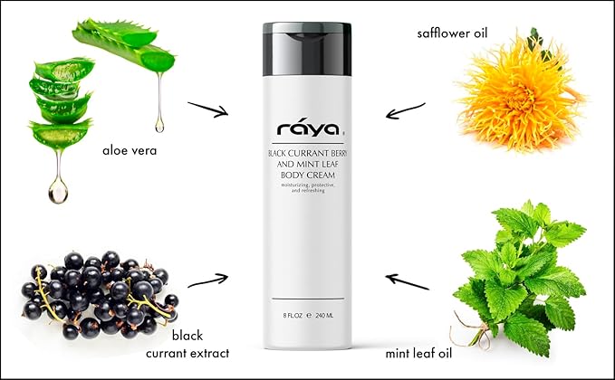 Raya Black Currant Berry and Mint Leaf Body Cream 8 oz (S-522) | Natural & Moisturizing Body Cream | Hydrates, Calms, and Prevents Dehydration and Irritation
