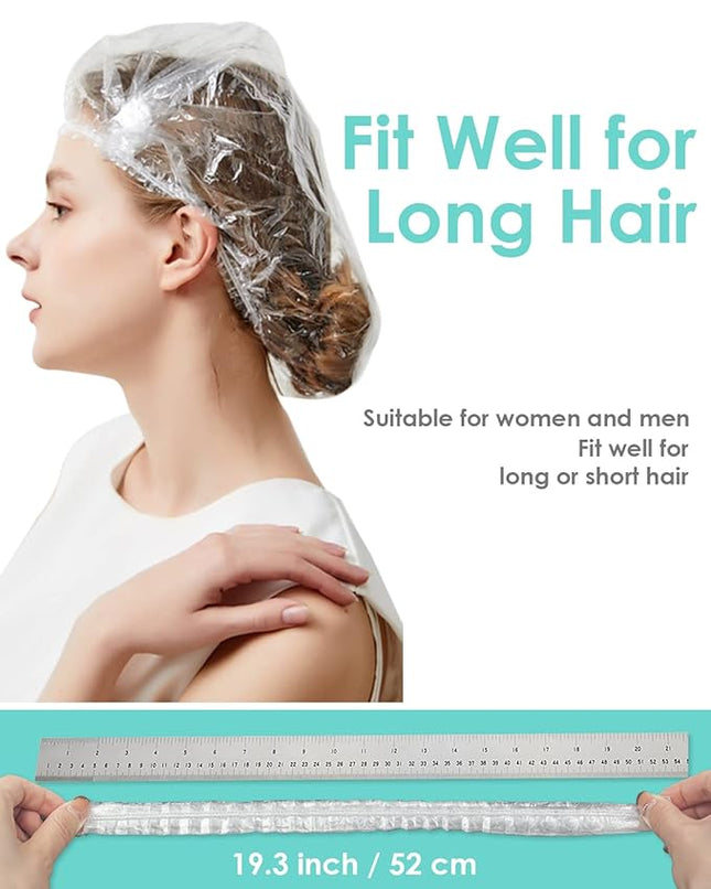 Auban 30PCS Disposable Shower Caps, Individually Wrapped Larger & Thicker Waterproof Shower Caps, Plastic Hair Caps for Women, Spa, Home Use, Hotel and Hair Salon, Portable Travel