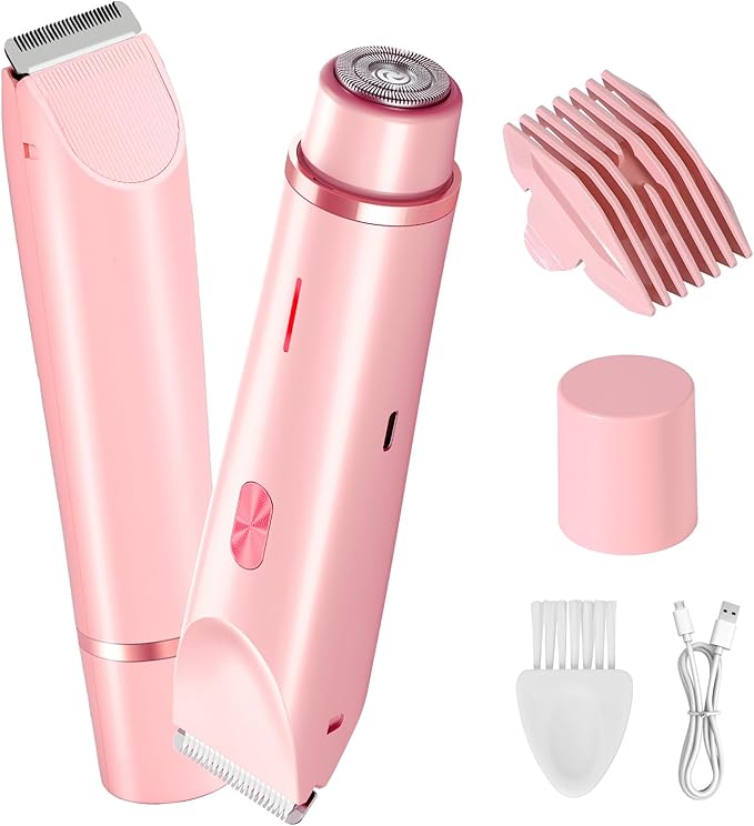 Dermawave Bikini Shaver Trimmer 2.0 for Women Pubic Hair, 2 in 1 Dual Head Painless Electric Razor for Bikini Line Area, Waterproof
