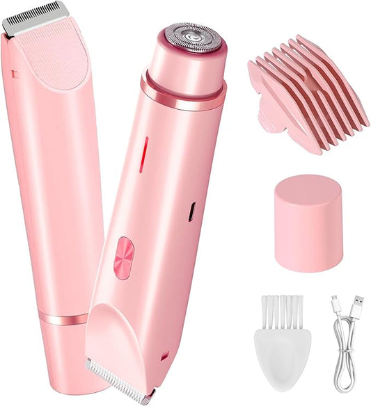 Dermawave Bikini Shaver Trimmer 2.0 for Women Pubic Hair, 2 in 1 Dual Head Painless Electric Razor for Bikini Line Area, Waterproof