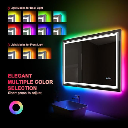 LED Mirror for Bathroom, 48"X40" with 8 RGB Backlit +3 Front Lit (Adjustable Individually), Anti-Fog, Large Lighted Bathroom Vanity Mirror for Wall,Shatterproof,Memory Function,Tempered Glass