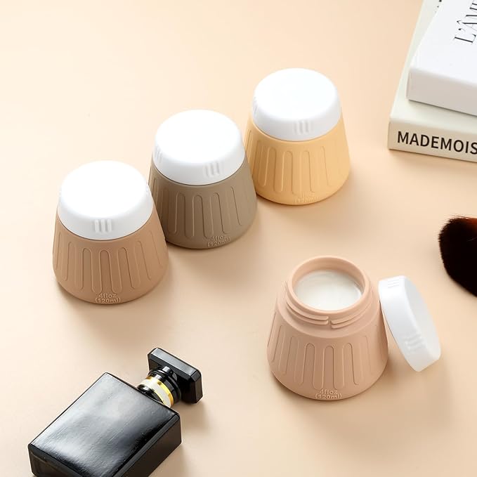 Gemice 4 OZ Travel Size Containers for Toiletries, Leak-Proof Silicone Slime Jars with Lids, BPA Free Small Round Cosmetic Slime Container for Lotion, Cream, Ointments, Travel Storage (4 Pack)