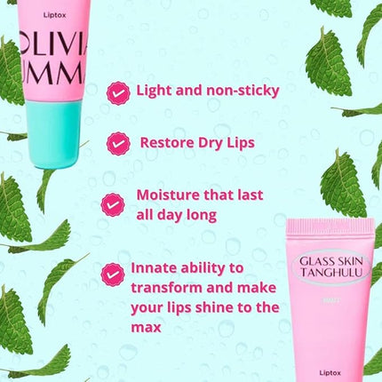 OLIVIAUMMA Mint Glass Skin Tanghulu Liptox - Korean Plumping Lip Balm with Peppermint, Shea Butter & Macadamia Seed Oil - Restore Dry Lips and Shine - Non-Sticky Lip Moisturizer - 10 ml