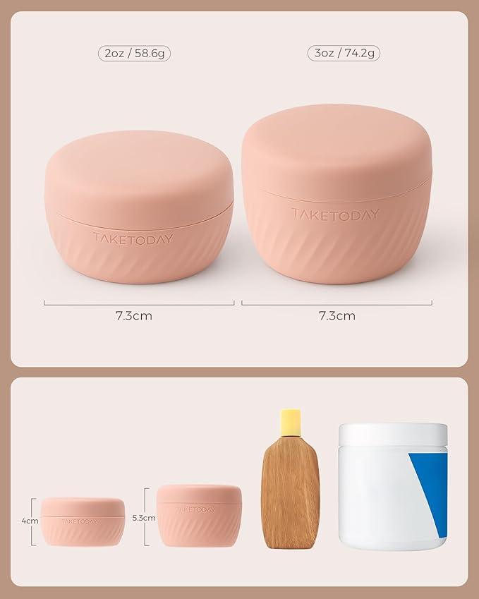 TakeToday Travel Containers for Toiletries, Leak-proof, TSA Approved, Refillable Silicone Cream Jars with Lid Travel Size Essential for Cosmetic toiletry Cream, 3oz, 4 Pack (Apricot)