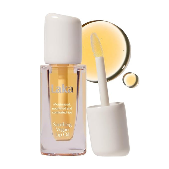 Laka Soothing Vegan Lip Oil, 4.5g/0.15oz., Nourishing Formula with Jojoba Seed Oil for Healthy Lips, Cracked and Chapped Lips, Vegan, K-Beauty (#Nourishing Yellow)