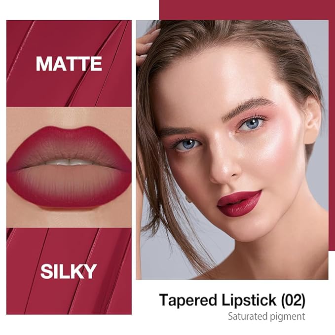 Kaely Plum Red Gradient Matte Lipstick Lip Liner Pencil for Women, 2in1 Flawless Contour Gradual Ombre Effect Lip Pencil Makeup Waterproof, labiales mate 24 horas originales, 02